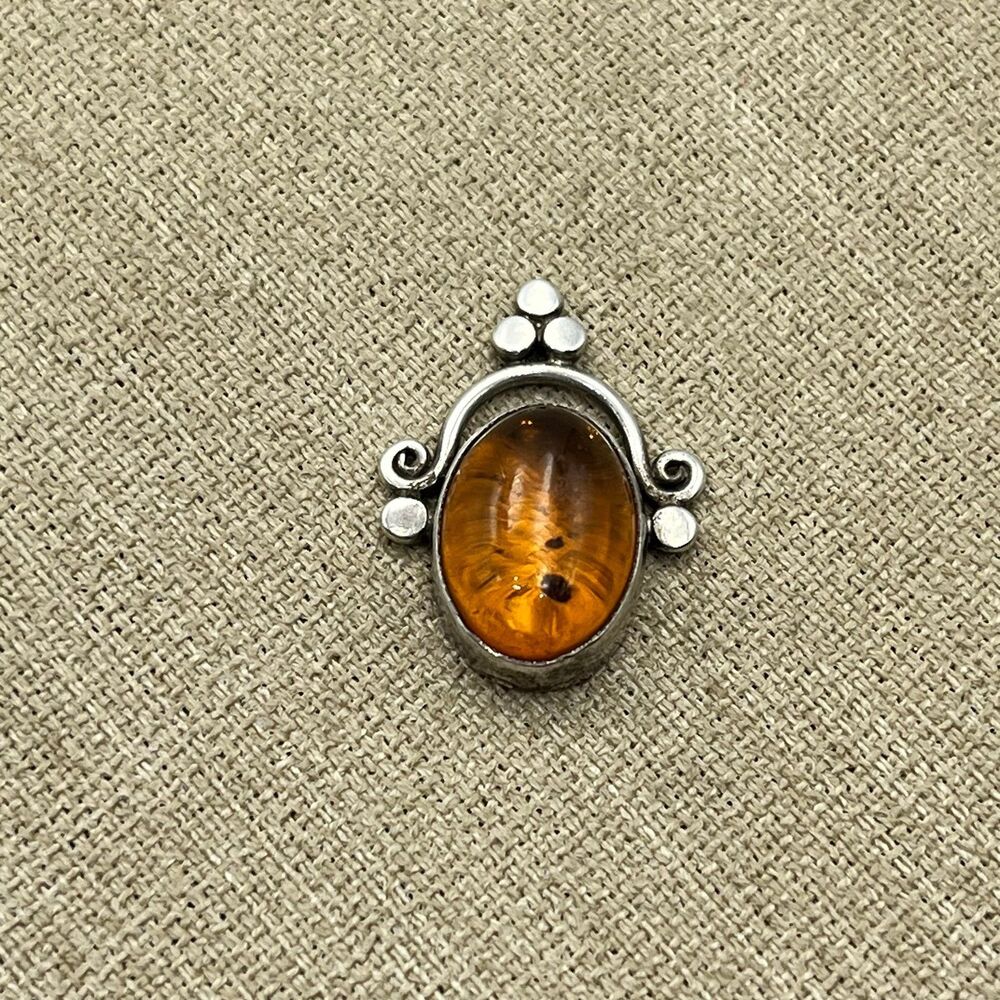 Authentic large amber Sterling silver pendant